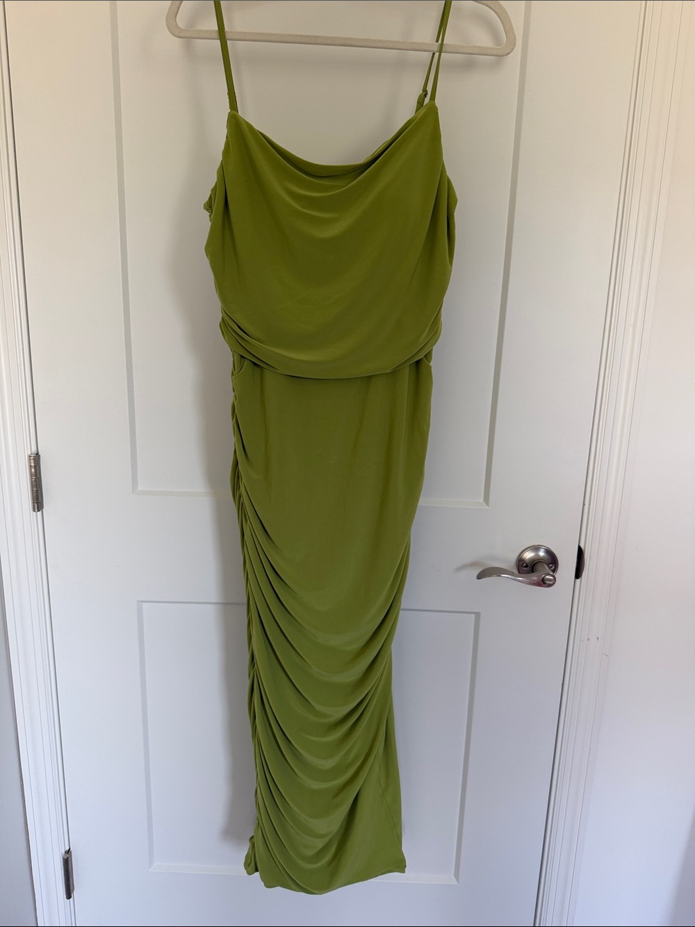 Express Olive Green Cowl Neck Ruched Maxi Dress